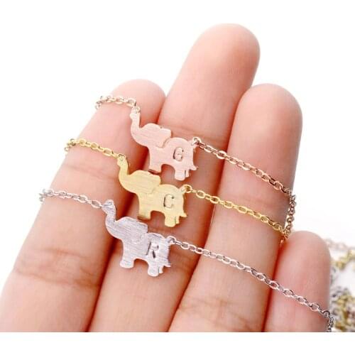 Stainless Steel A-Z Initial 26 Letters Elephant Necklace Girl Couple Name Jewelry Christmas Gift