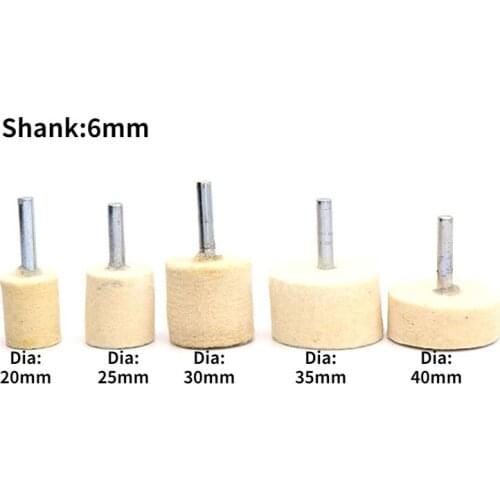 5Pcs/pack 20/25/30/35/40mm Pad Wool Felt Polishing Buffing Wheel Grinding Head Shank 6mm Mirror Polishing Electric Grinder Head