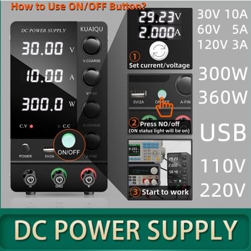 KUAIQU Adjustable Lab Power Supply Unit Voltage Regulator 220 v 30V 10A 300W AC DC USB Source Power 4-Digit Display Converter