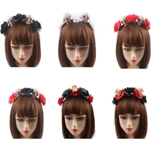 Rose Skull Headband Flower Crown Hair Hoop for Halloween Floral Hairband Gothic Props Theme Creative Party Costume