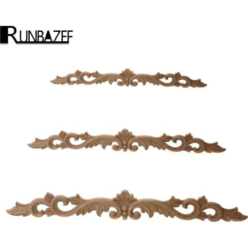 RUNBAZEF Wood Carved Decal Corner Applique Frame Wall Furniture Figurines Cabinet Decorative Crafts Door Decoration Piece Flower