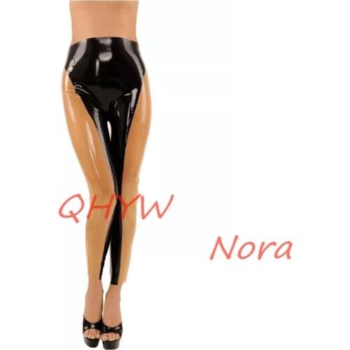 Sexy Latex Women Pants Handmade Black with Transparent Trousers New Style Fetish Latex Femals Rubber Pants