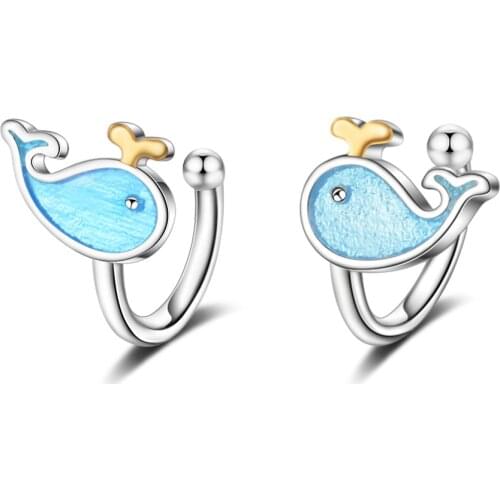 100% Sterling Silver Blue Lovely Cute Whale Stud Earrings For Girls Kids Children Creative Cute Marine Animals Girl /gadaw