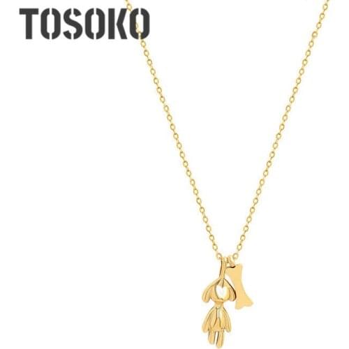 TOSOKO Stainless Steel Jewelry Animal Dog Bone Pendant Necklace Female Hip Hop Clavicle Chain BSP836