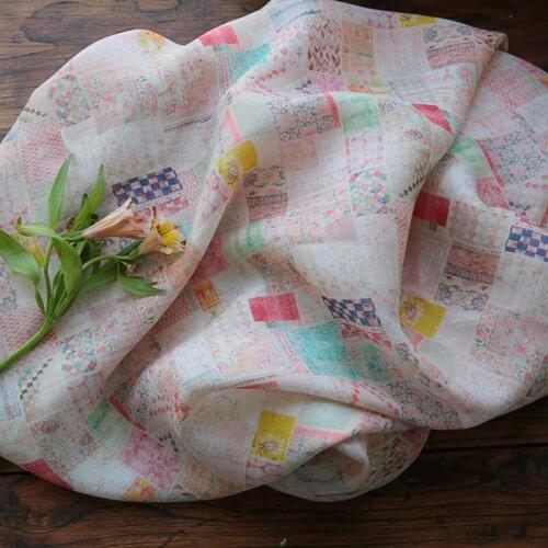 High quality ramie tissu Stitching pink printing fabric High-end summer dress material