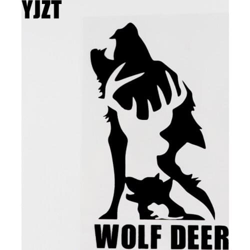 YJZT 11CM×17.9CM Fashion Decal Animal Wolf Deer Vinyl Car Sticker Black/Silver 13F-0057