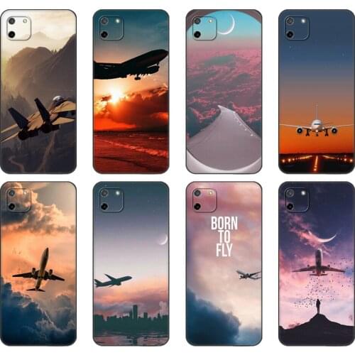 Black tpu Case For OPPO Realme C11 C20 C21 Case Back Cover Bumper Aircraft Plane Airplane