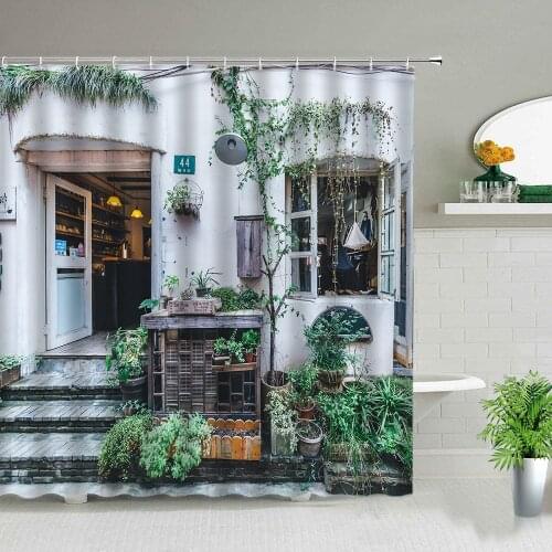 Chinese Style Street Building Scenery Shower Curtains Modern Retro Door Print Bathroom Screen Garden Background Wall Decor Cloth