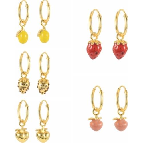 CANNER Mango Peach Strawberry Summer Fruit Enamel Earrings For Women 925 Sterling Silver Earrings Hoops Pendientes Jewelry Trend
