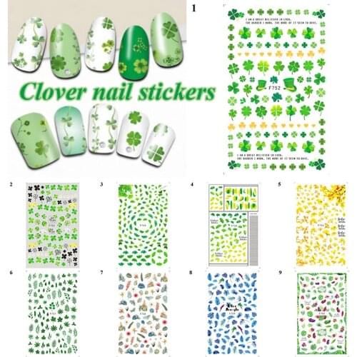 1Sheet 3D Nail Art Sticker For Nails Slider Holographic Four Leaf Clover Gel Polish Manicure Green Leaf DIY Nail Art Decorations