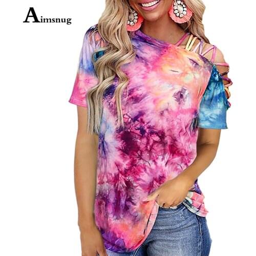 2021 Fashion Tie Dry Print Splice Womens T-shirt Irregular Tassel Sleeve Tops Clothing Summer Loose Casual New Female Pullovers