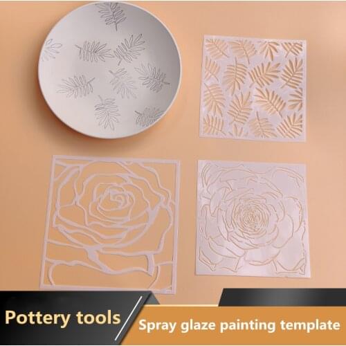 3 Pieces/set of Pottery Art Painting Spray Glaze Template Hollow Hand-painted Module Leaf Rose Template Drawing Tool