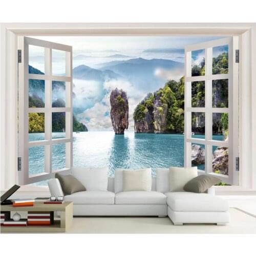 3d photo wallpaper custom mural on the wall Window scenery modern mountain lake home decor wall paper in the living room