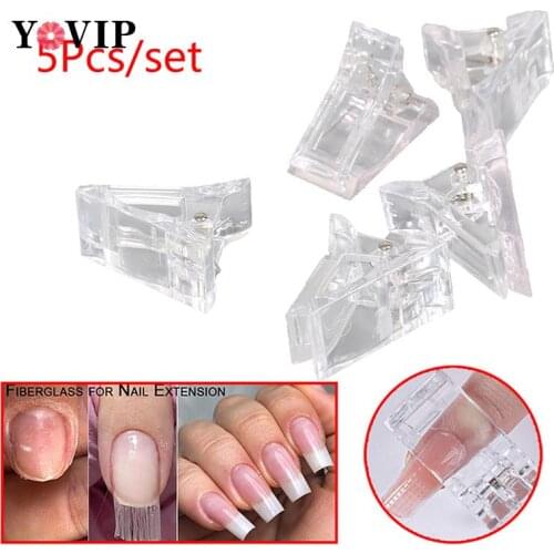 5Pcs Plastic Transparent Gel Quick Building Nail Tips Clips Fingernail Extension UV LED Builder Clamps Nail Art Tool