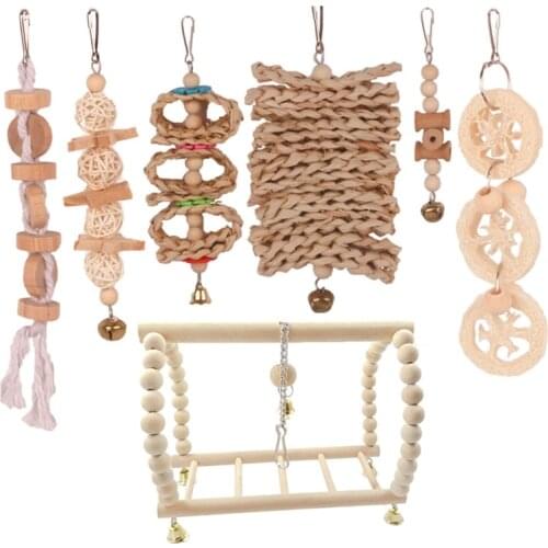 7Pcs/Set Parrot Swing Chewing Cage Toys Hanging Bell Bird Conures Teeth Molar