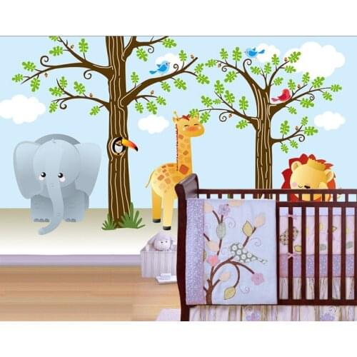 Bacaz Custom 3D photo wallpaper Trees Animal mural for Children room 3D Cartoon Murals Wall Paper Stickers papel de parede