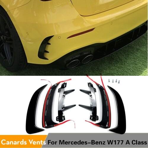 Rear Bumper Diffuser Bright Black Wing Canards Car Decoration Splitters Vents For Mercedes-Benz W177 A Class A200 A250 1Set