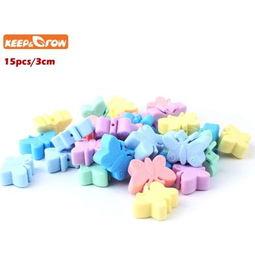 Keep&grow 15Pcs 3cm Silicone Beads Butterfly Teething Beads For Jewelry DIY Making Bead BPA Free Silicone Baby Teething Necklace