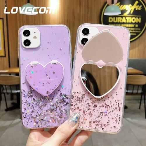 LOVECOM Heart Mirror Sequins Glitter Phone Case For iPhone 12 Mini 12 11 Pro Max XR X XS Max 7 8 6S Plus Soft Epoxy Back Cover