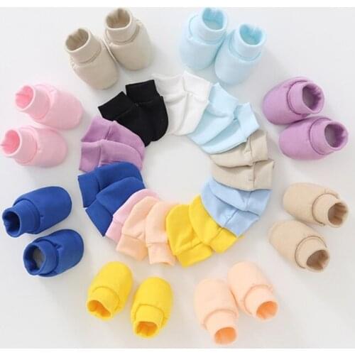 Baby Newborn Face Protection Scratch Mittens Warm Cap Kit Infants Anti Scratching Knitted Cotton Gloves+Hat Set