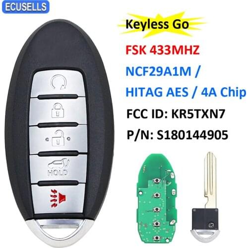 Keyless-Go Remote Car Key FSK 433Mhz NCF29A1M / HITAG AES / 4A Chip For Nissan Murano Pathfinder FCC ID: KR5TXN7 / S180144905