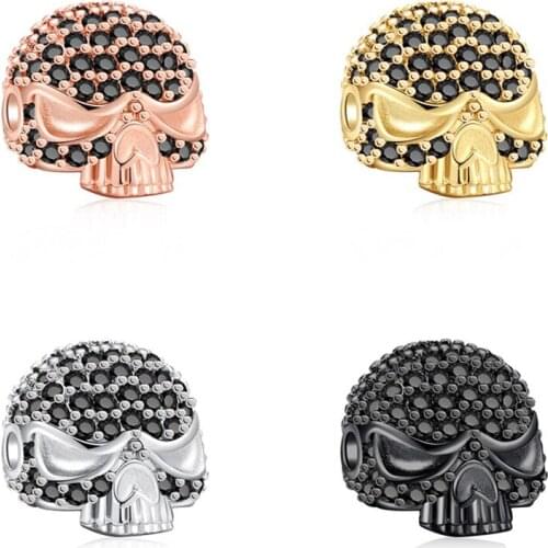 DIY Jewelry Copper Skull Metal Micro Pave Cubic Zirconia Rhinestone Skeleton For Jewelry Making DIY Bracelet Men Findings