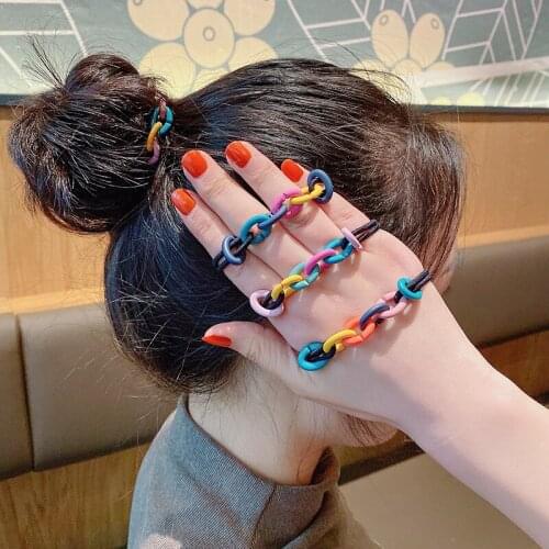 Colorful Crossed Chain Elastic Hair Band Rubber Bands Gums New Shiny Acrylic Bracelet Hollow Hair Accessories Headwear Wholesale