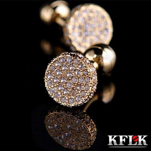 KFLK Luxury shirt cufflinks mens gifts Brand cuff buttons Crystal cuff link Gold High Quality wedding abotoaduras Jewelry