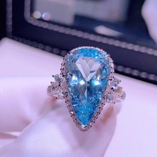 H809 Aquamarine Ring Fine Jewelry Pure 18 K Gold Natural Blue Aquamarine Gemstones 8.1ct Fine Rings