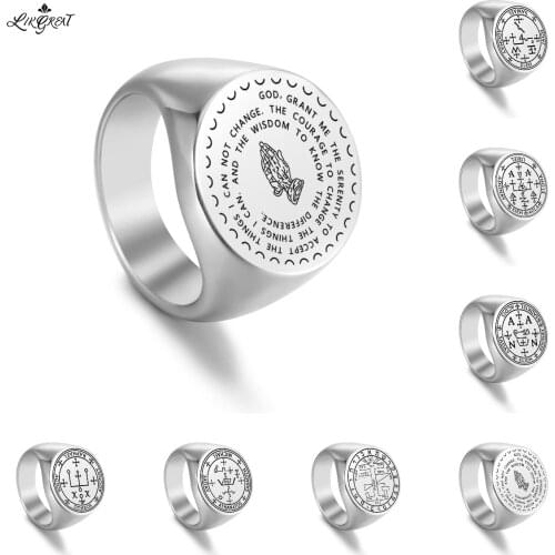 Likgreat Seal of Seven Archangels Rings The Key of Solomon Stainless Steel Ring God Amulet Engraving Finger Anillo Jewelry Gift