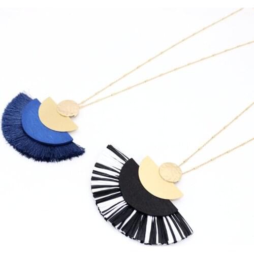 Fashion Long Link Chain Tassel Fan Floral Pendant Necklaces Gift for Women
