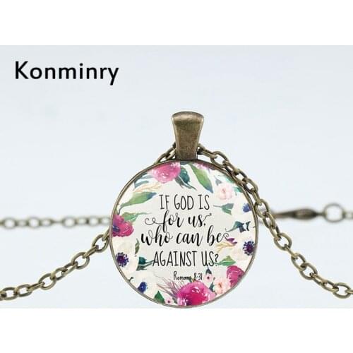 Fashion Bible Quote Necklaces If God Is For Us Who Can Be Against Us Verse And Pattern Glass Necklace Christian Gift Jewelry
