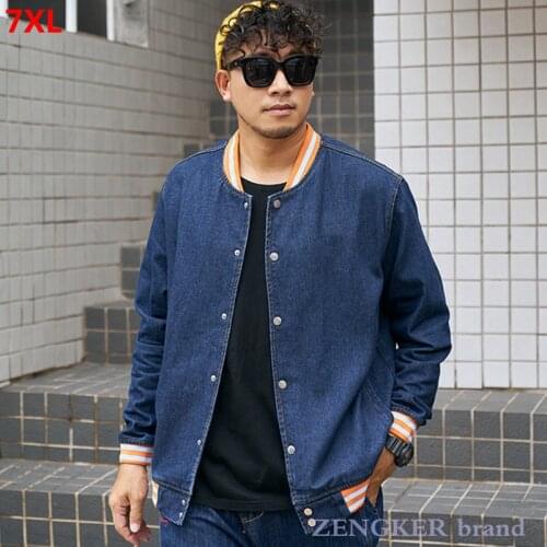 Autumn mens denim jacket plus size extra-large size jacket trendy spring tops youth loose elastic bomber jacket 7XL 6XL