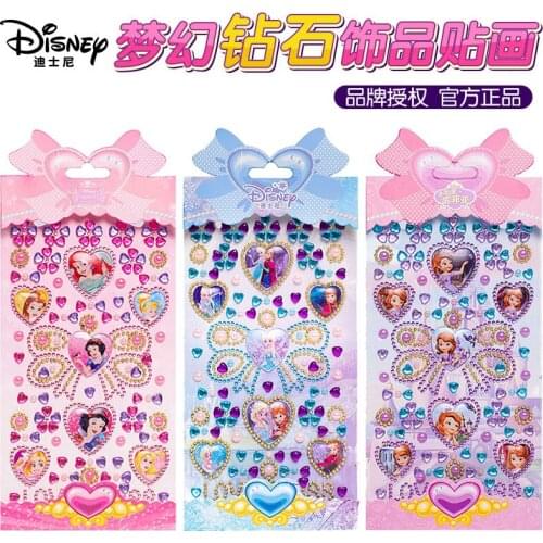 Disney Princess Frozen Sofia Diamond Rhinestone Stickers Funny Kids Toys Cute Anime Stickers Cartoon Kawaii Sticker