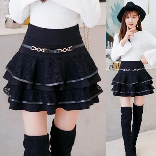 2020 autumn and winter new skirts anti-glare high waist slim all-match lace large-size pleated short skirt