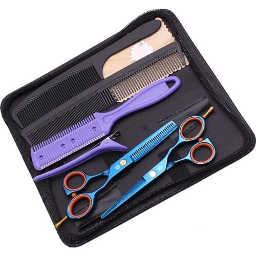 Blue Barber Scissors Set 5.5" JP Stainless Hair Cutting Scissors Professional 1014# Salon Thinning Shears Finger Rest Add Case