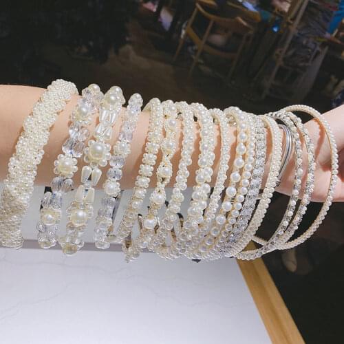 New handmade silk thread knotted headband Fashion simulation pearl pop hairband elegant cute girl bowknot hair accessories crown