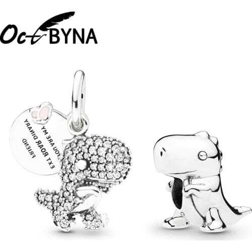 Octbyna Popular Crystal Dinosaur Dino Charms Beads Fits Pandora Bracelet Necklace DIY Making For Women Men Jewelry Accessories