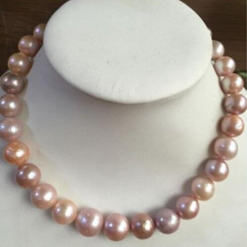 Huge 13-14mm AAA++ freshwater round multicolor pearl necklace 18inch 925silver