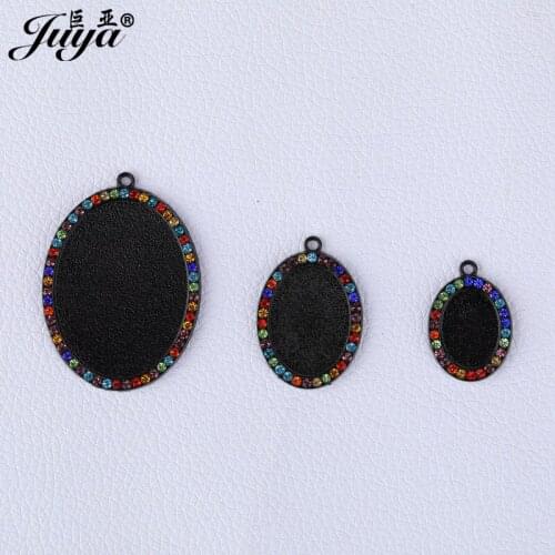 5PCS Oval Pendant Base With Colorful Rhinestone For DIY Jewelry Making Pendant Necklace Earring Keychain jewellery Alloy Crafts