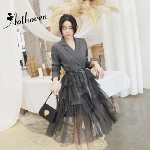Autumn Patchwork Cascading Ruffle A-Line Dresses Turn-down Collar Long Sleeve Women Dress Elegant Lady Bandage Sexy Party Dress