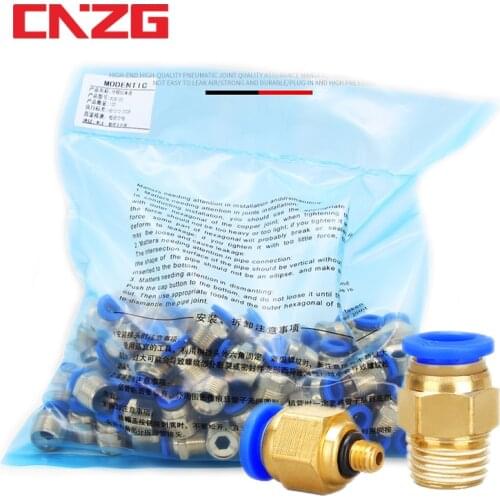 50PCS PC Pneumatic Fitting Air Connector Quick Connecors Fitttings PC4-M5 PC4-01 PC6-01 PC6-02 1/8" 1/4" 3/8" 1/2" Male Thread
