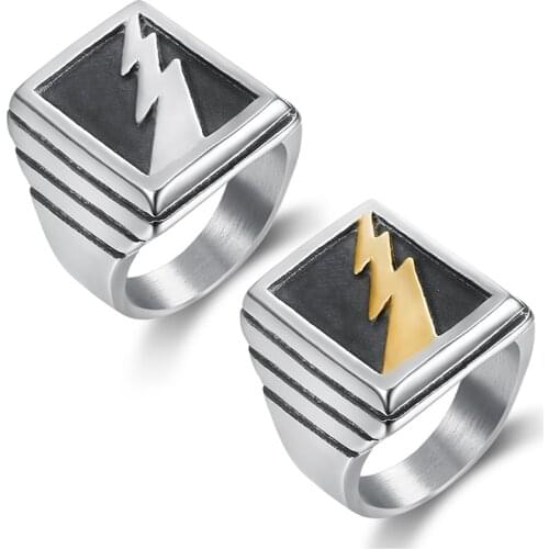 Drop shipping lightning bolt rings 316 stainless steel men biker ring trendy gifts