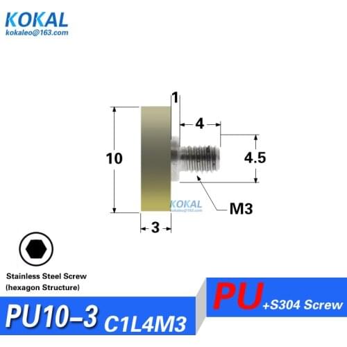 [PU0310-3]1PCS 683 ball bearing soft rubber PU coated low noise micro TPU money cash machine bearing with M3 SUS screw 3X10X3mm
