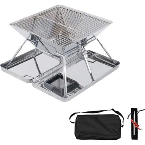 Camping BBQ Folding Grill Set Portable Barbecue Grill Stove 304 Stainless Steel Mini Pit For Camping Picnic BBQ Accessories