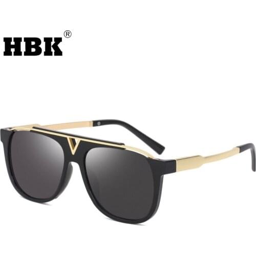 HBK New Fashion Mens Sunglasses Square Oversized Big Frame Sun Glasses Brand Design Eyewear Gold Tea Driving Zonnebril