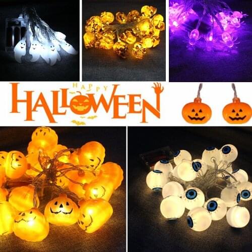 Halloween Pumpkin Ghost Bat Spider Skull LED String Lights Festival Bar Home Party Decoration Halloween Ornament Lamp 3m 20LEDs