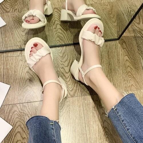 Shoes Women Slippers White Sandals Womens Heel Heel Button Womens Summer Sandals Sandales Femmes