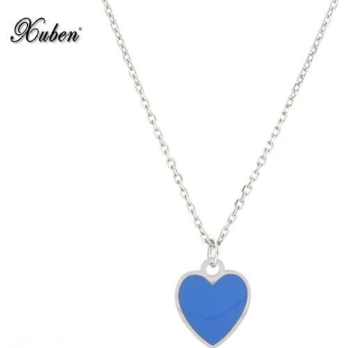 Xuen Fashion Jewelry Hearts Blue pink Heart pendant Necklaces Link Chain Necklace For Lovers man to Women Gift