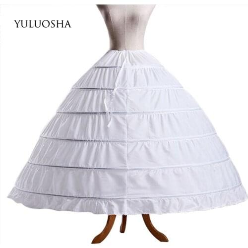 YULUOSHA Women Crinoline Petticoat A-line 6 Hoop Skirt Slips Long Underskirt for Wedding Dress Girls Petticoat Bridal Petticoat